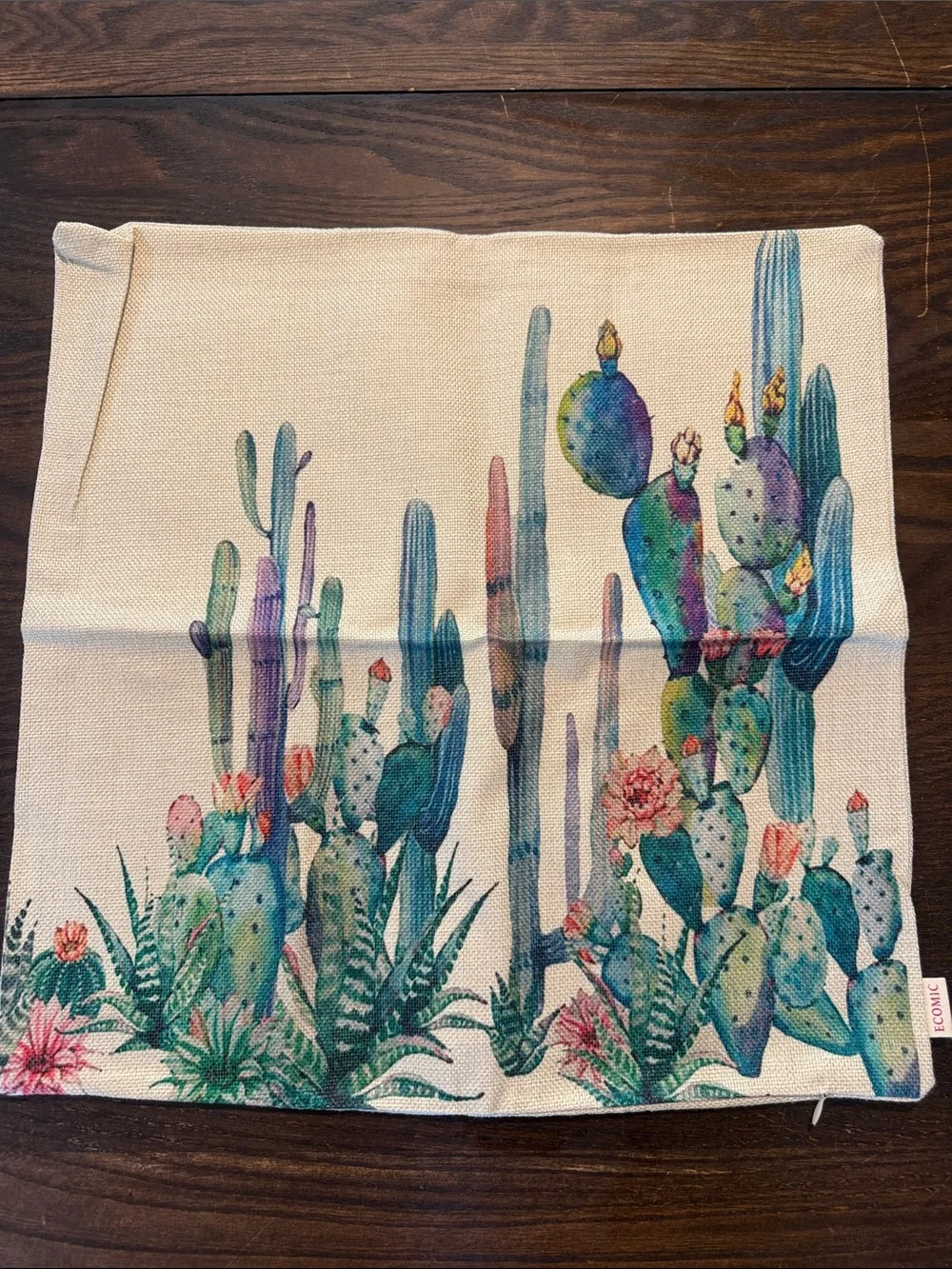 Watercolor Cactus Pillow Cover - Coral & Cream Sun